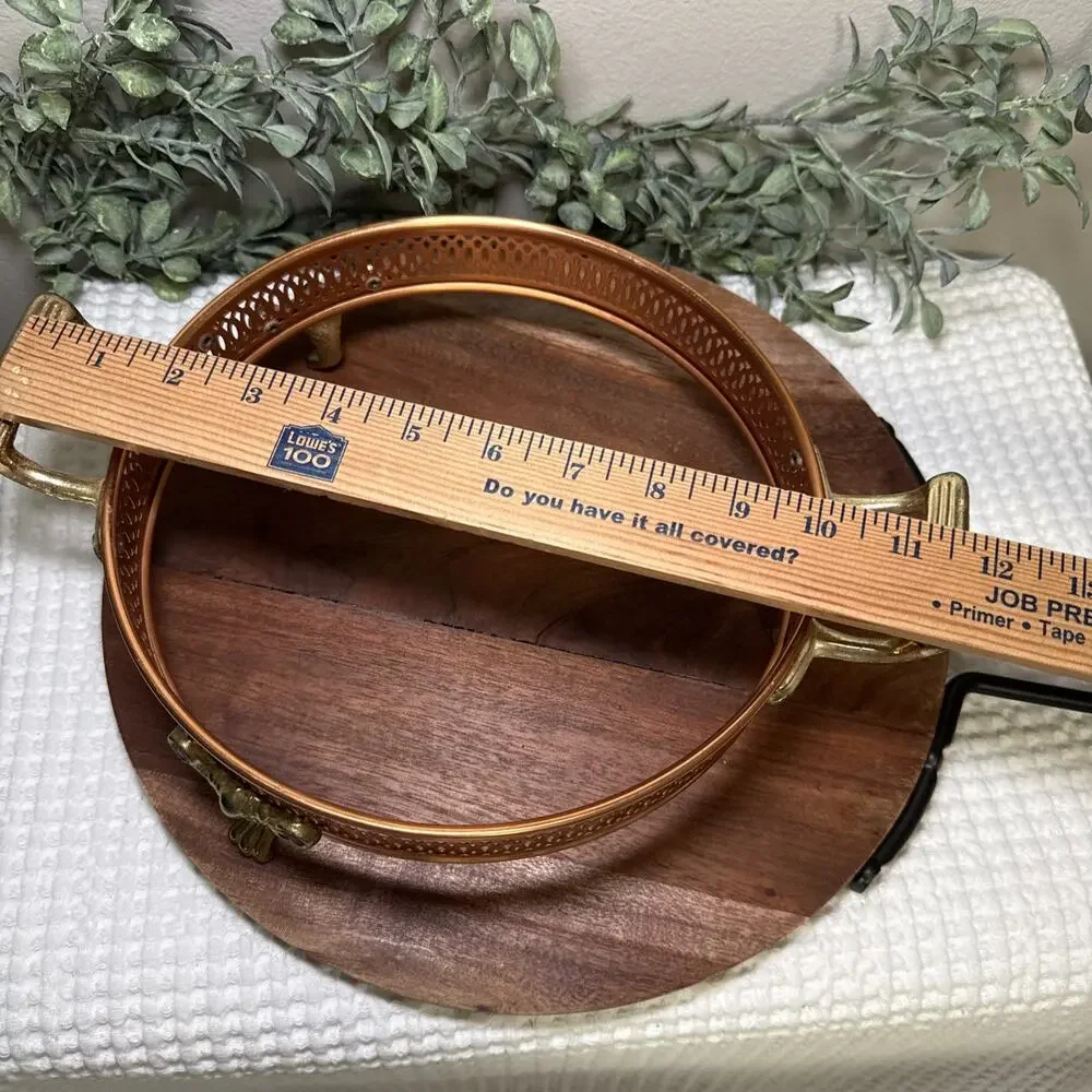 Copper Brass Gallery Bowl Holder Casserole Stand Footed Hollywood Regency Vtg